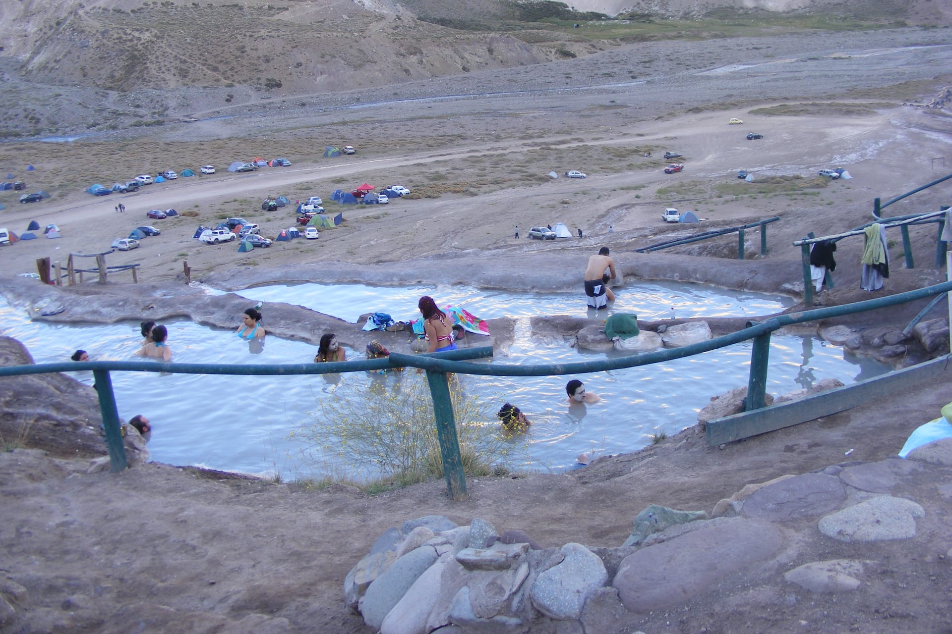 View of the stepped thermal pools at Termas Valle de Colina.