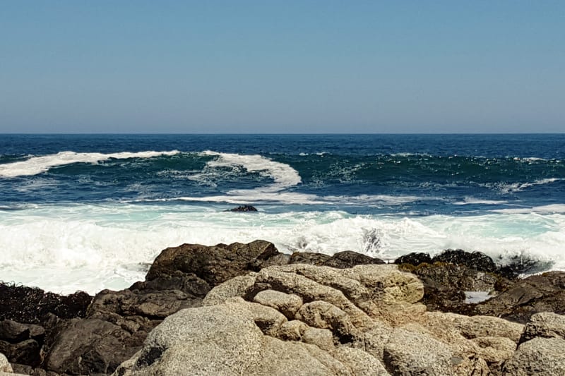 The sea breaking against the rocks at Isla Negra.