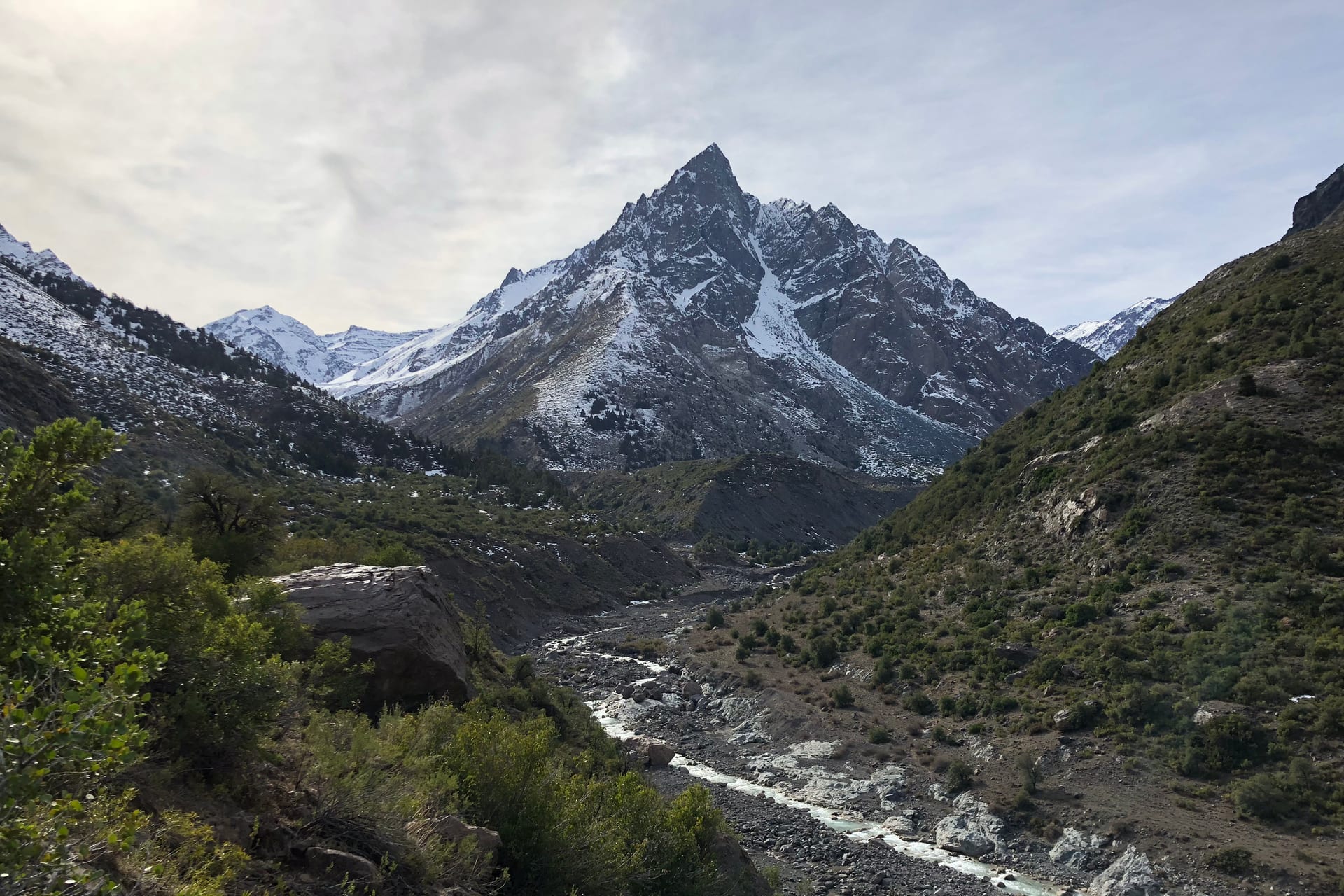 Andean mountain range seen from Río de los Cipreses National Reserve.